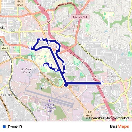 Route R bus Line Map