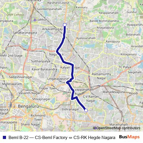Beml B-22 bus Line Map