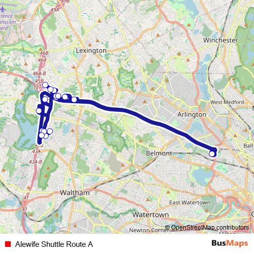 Alewife Shuttle Route A bus Line Map