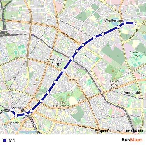 M4 tram Line Map