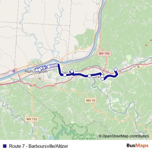 Route 7 - Barboursville/Altizer bus Line Map