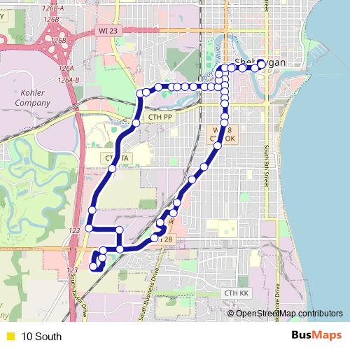 10 South bus Line Map