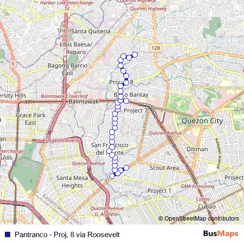 Pantranco - Proj. 8 via Roosevelt bus Line Map