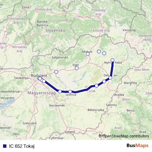 IC 652 Tokaj rail Line Map