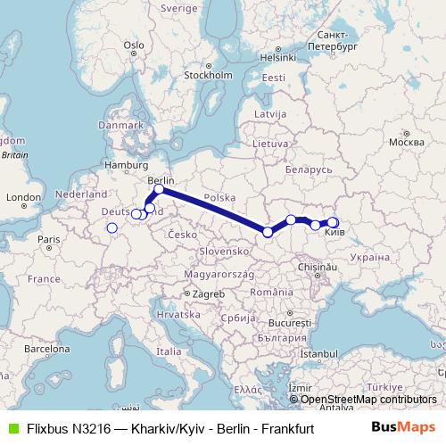 Flixbus N3216 bus Line Map