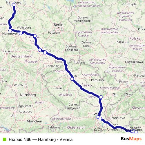 Flixbus N66 bus Line Map