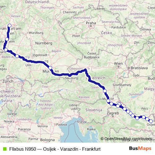 Flixbus N950 bus Line Map