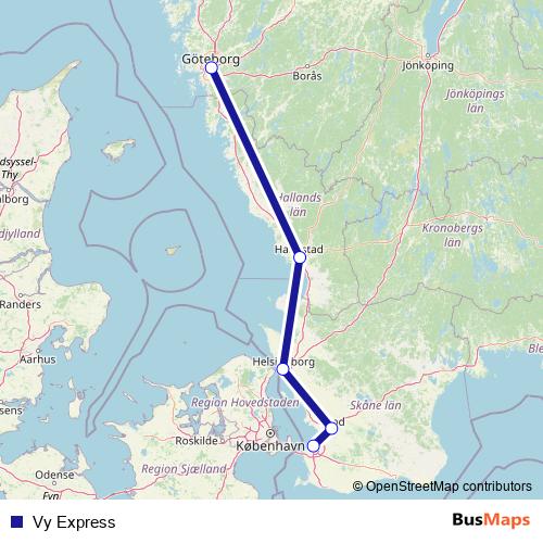 Vy Express bus Line Map
