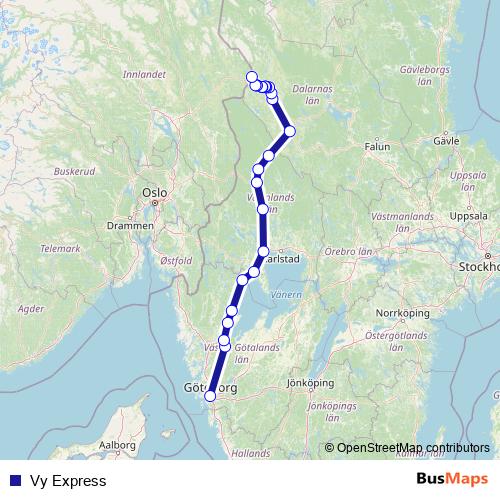 Vy Express bus Line Map