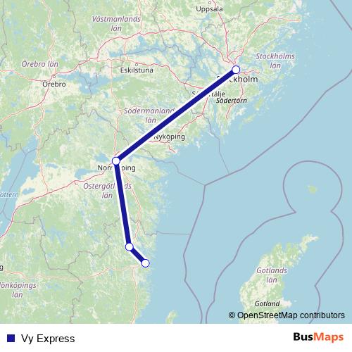 Vy Express bus Line Map