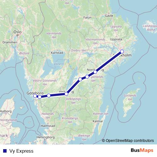 Vy Express bus Line Map