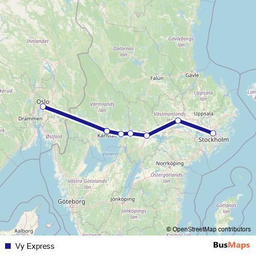 Vy Express bus Line Map