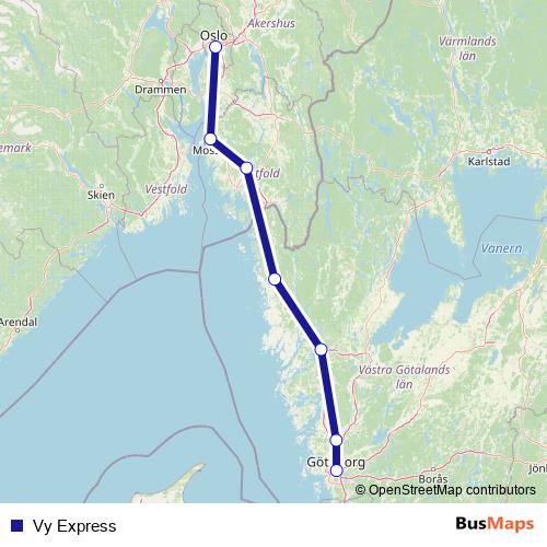 Vy Express bus Line Map
