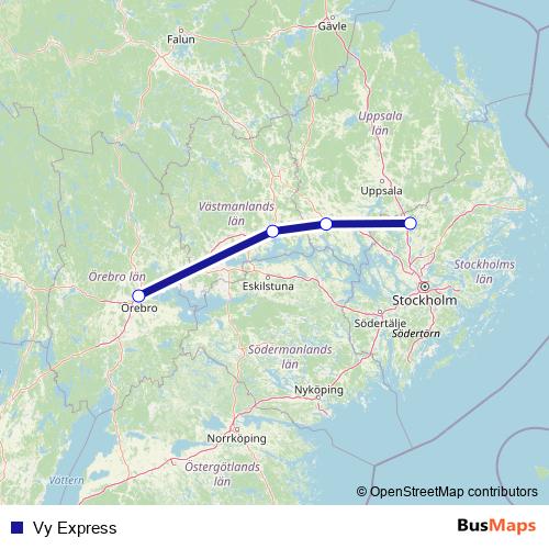 Vy Express bus Line Map