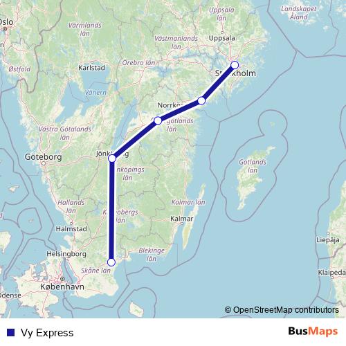 Vy Express bus Line Map