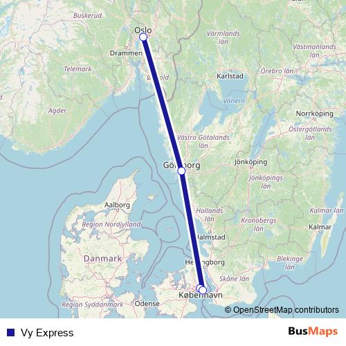 Vy Express bus Line Map
