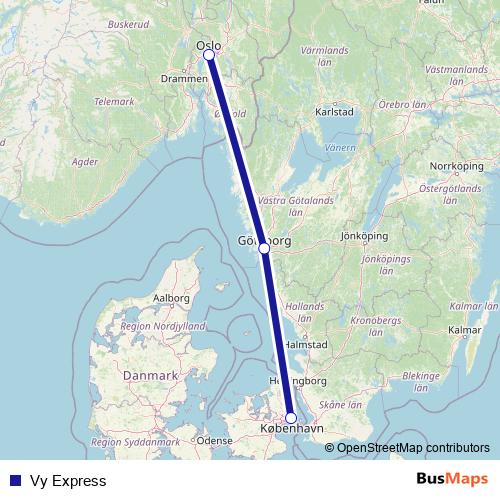 Vy Express bus Line Map