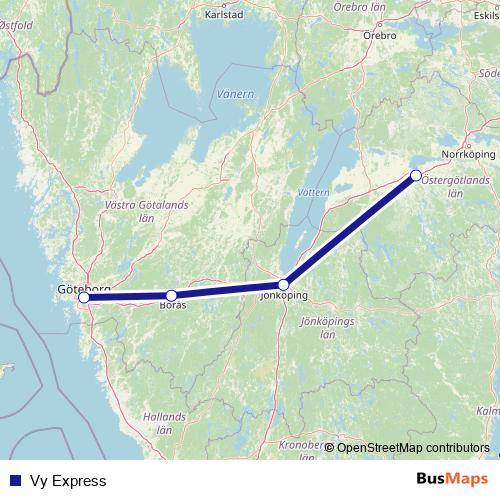 Vy Express bus Line Map