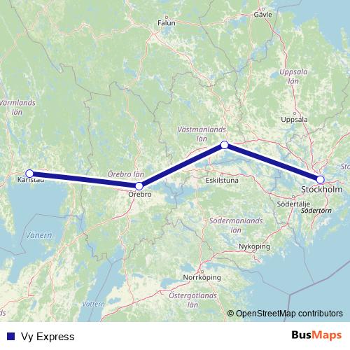 Vy Express bus Line Map