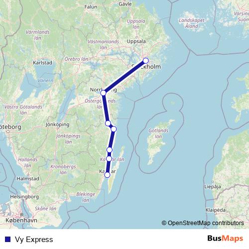 Vy Express bus Line Map