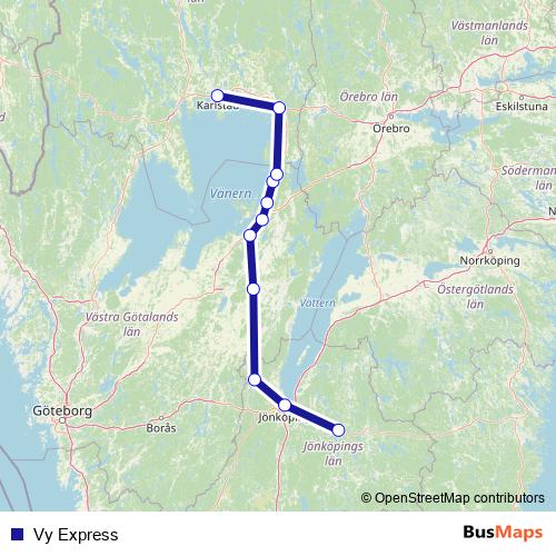 Vy Express bus Line Map