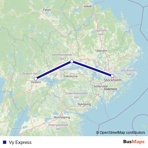 Vy Express bus Line Map