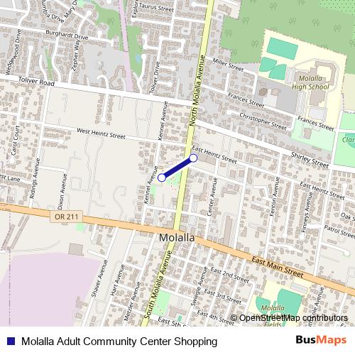 Molalla Adult Community Center Shopping bus Line Map