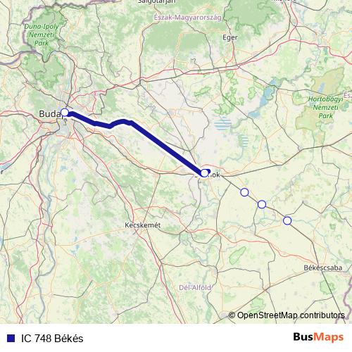 IC 748 Békés rail Line Map
