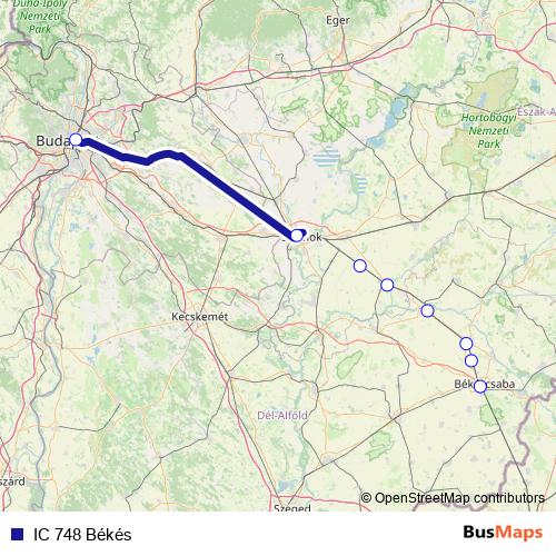 IC 748 Békés rail Line Map