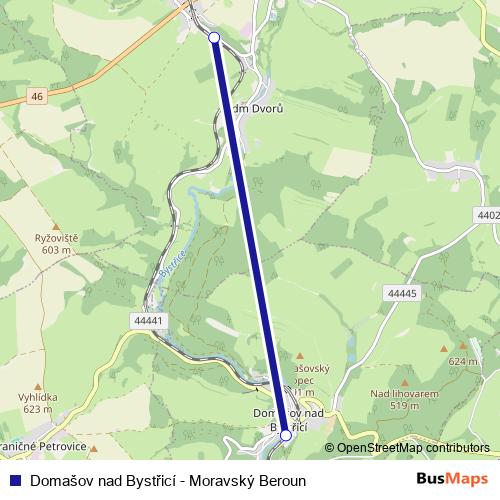 Domašov nad Bystřicí - Moravský Beroun rail Line Map