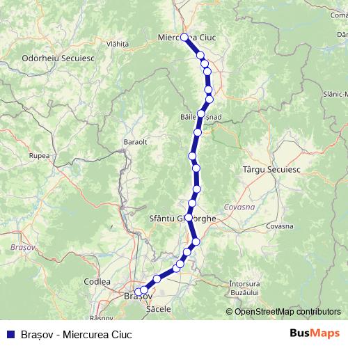 Braşov - Miercurea Ciuc rail Line Map