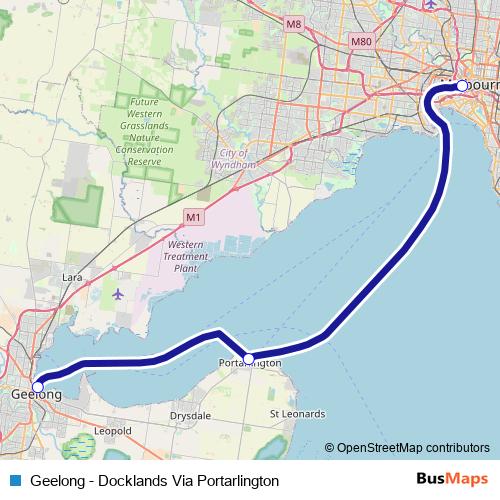 Geelong - Docklands Via Portarlington ferry Line Map