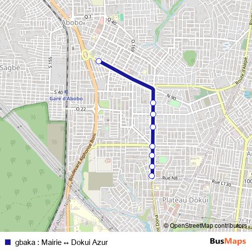 gbaka : Mairie ↔ Dokui Azur bus Line Map