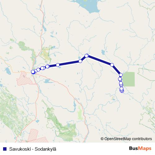 Savukoski - Sodankylä bus Line Map