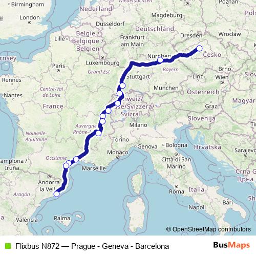 Flixbus N872 bus Line Map