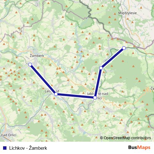 Lichkov - Žamberk rail Line Map