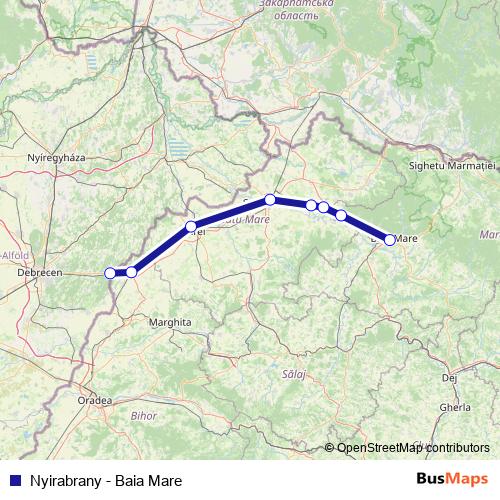 Nyirabrany - Baia Mare rail Line Map