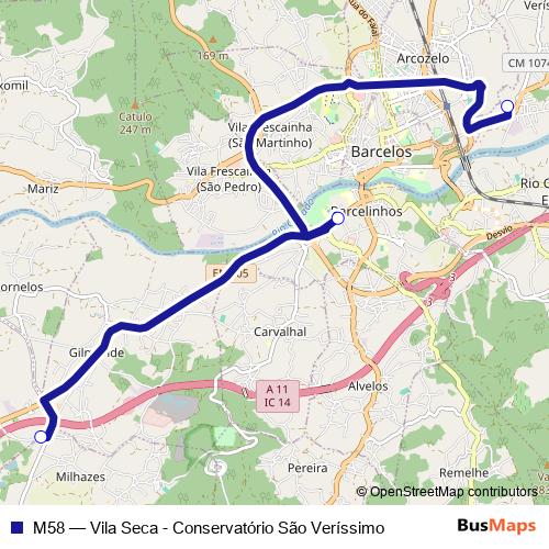 M58 bus Line Map