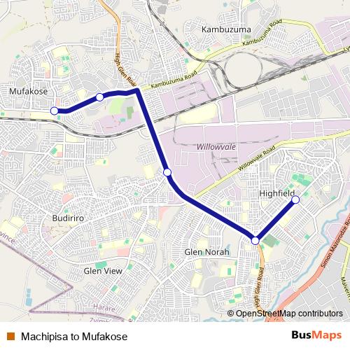 Machipisa to Mufakose bus Line Map