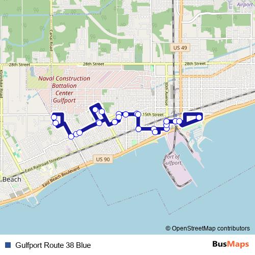 Gulfport Route 38 Blue bus Line Map