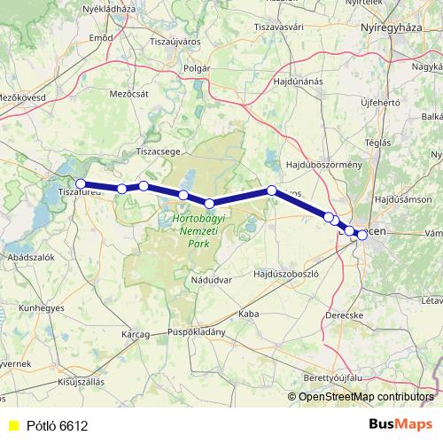 Pótló 6612 bus Line Map