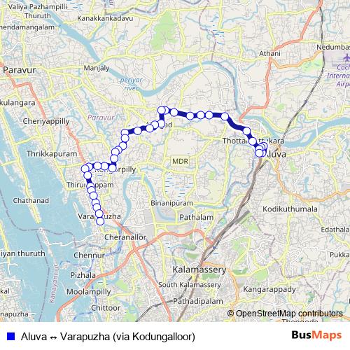 Aluva ↔ Varapuzha (via Kodungalloor) bus Line Map