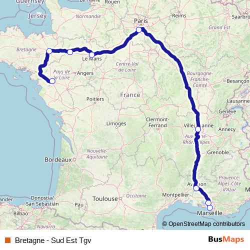 Bretagne - Sud Est Tgv rail Line Map