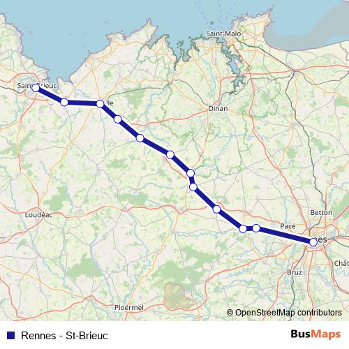 Rennes - St-Brieuc rail Line Map