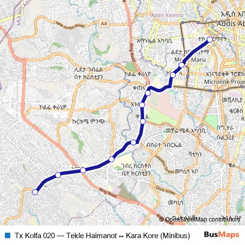 Tx Kolfa 020 bus Line Map