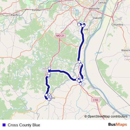 Cross County Blue bus Line Map