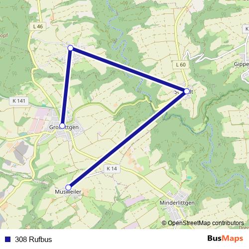 308 Rufbus bus Line Map