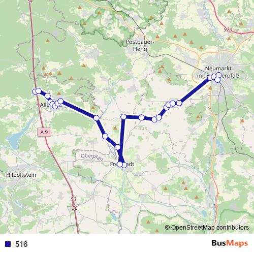 516 bus Line Map