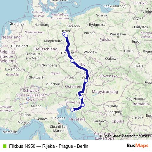 Flixbus N958 bus Line Map