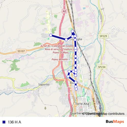 136 H A bus Line Map